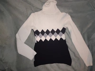 Pull col roulé taille XS blanc et noir Lycra - Photo 1/4