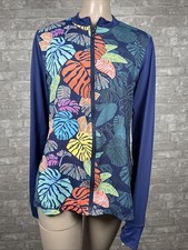 24  Ocean Large Blue Leaf Long Sleeve Full Zipper Front Rash Guard Swim Shirt