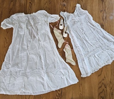 Antique Christening Gown, 2 Piece with Knee Socks And Booties