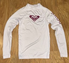Roxy Girls Long Sleeve Rashguard Shirt Rash Guard White Size 8, S Kids