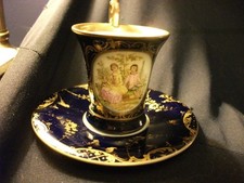 Vintage Bavaria Cup & Saucer Fine Bone China Blue & Gold - Repaired Handle