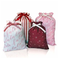 Gather & Knot Drawstring Christmas Gift Bags | 20" Large 16" Medium | Pink Fa...