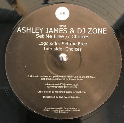Ashley James & DJ Zone - Set Me Free - UK 12'' Vinyl - 2006 - Repent Records 1