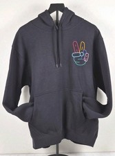 Adidas Originals Mens Large Peace Sign Graphic Hoodie Black Fleece Sweatshirt