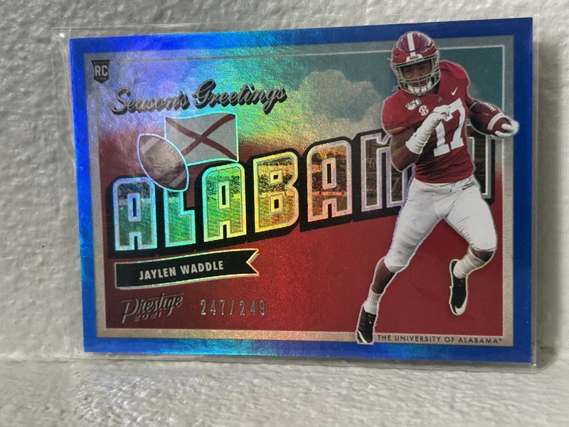 2021 Rookie Prestige Seasons Greetings Xtra Blue #SG-11 Jaylen Waddle /249 NFL