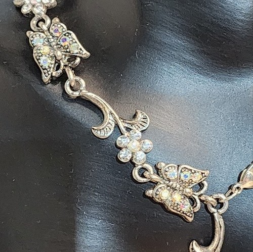 Collana floreale strass tono argento vintage anni 70 pezzo dichiarazione romantica - Foto 5 di 8