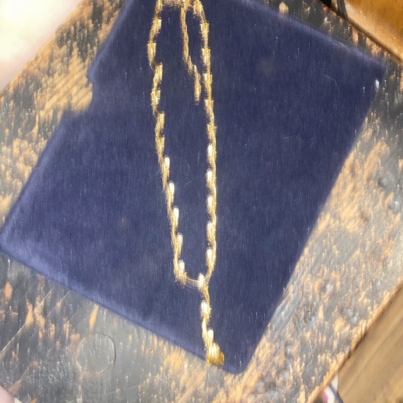 Vintage Nancy & Rise NR Gold Bead Rhinestone Gold Tone Y Necklace