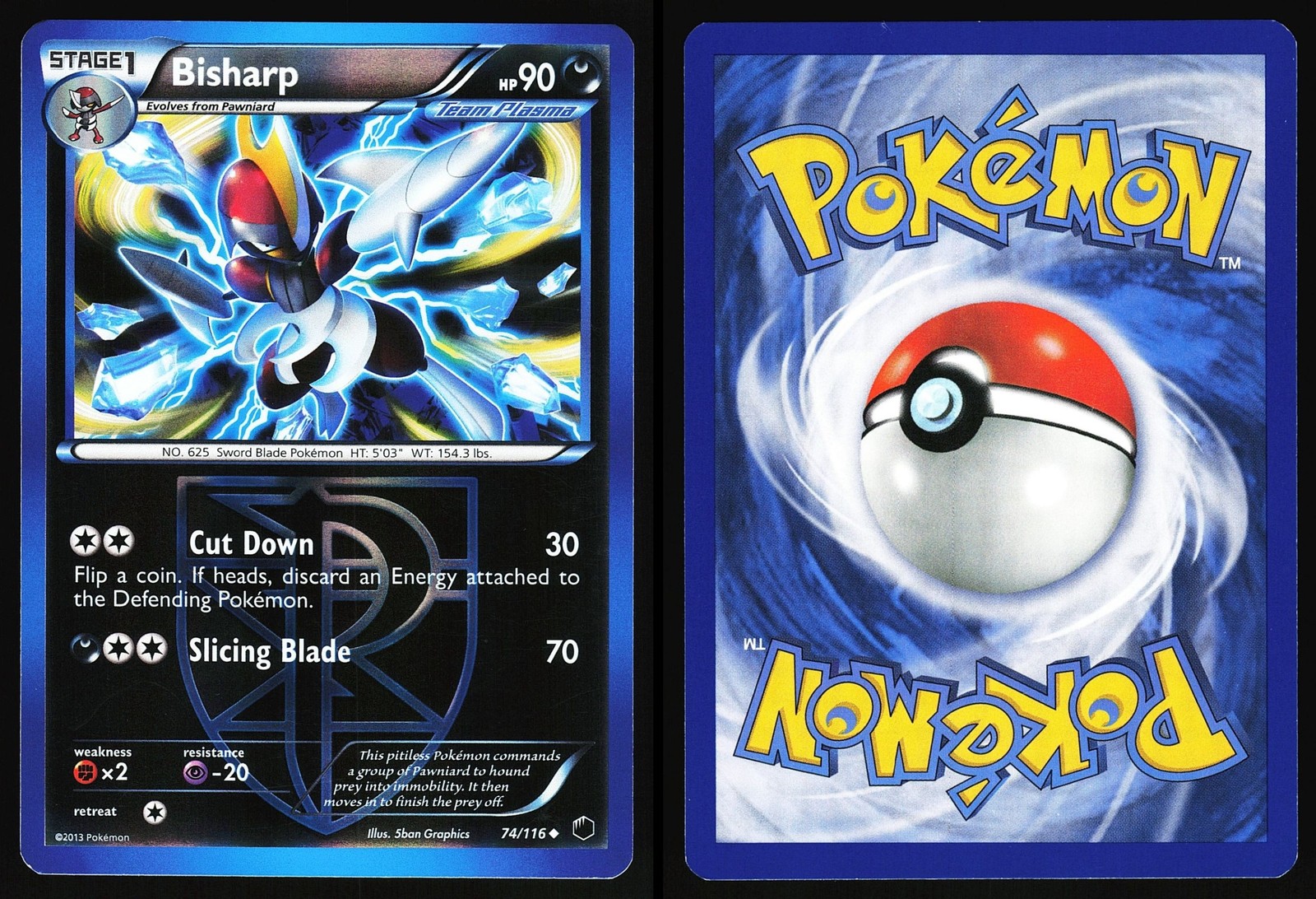 BISHARP 74/116 - LP - REVERSE HOLO PLASMA FREEZE UNCOMMON ENGLISH POKEMON CARD