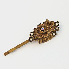 Michal Negrin Floral Hairpin Romantic Victorian Revival Rose Clear AB Crystals