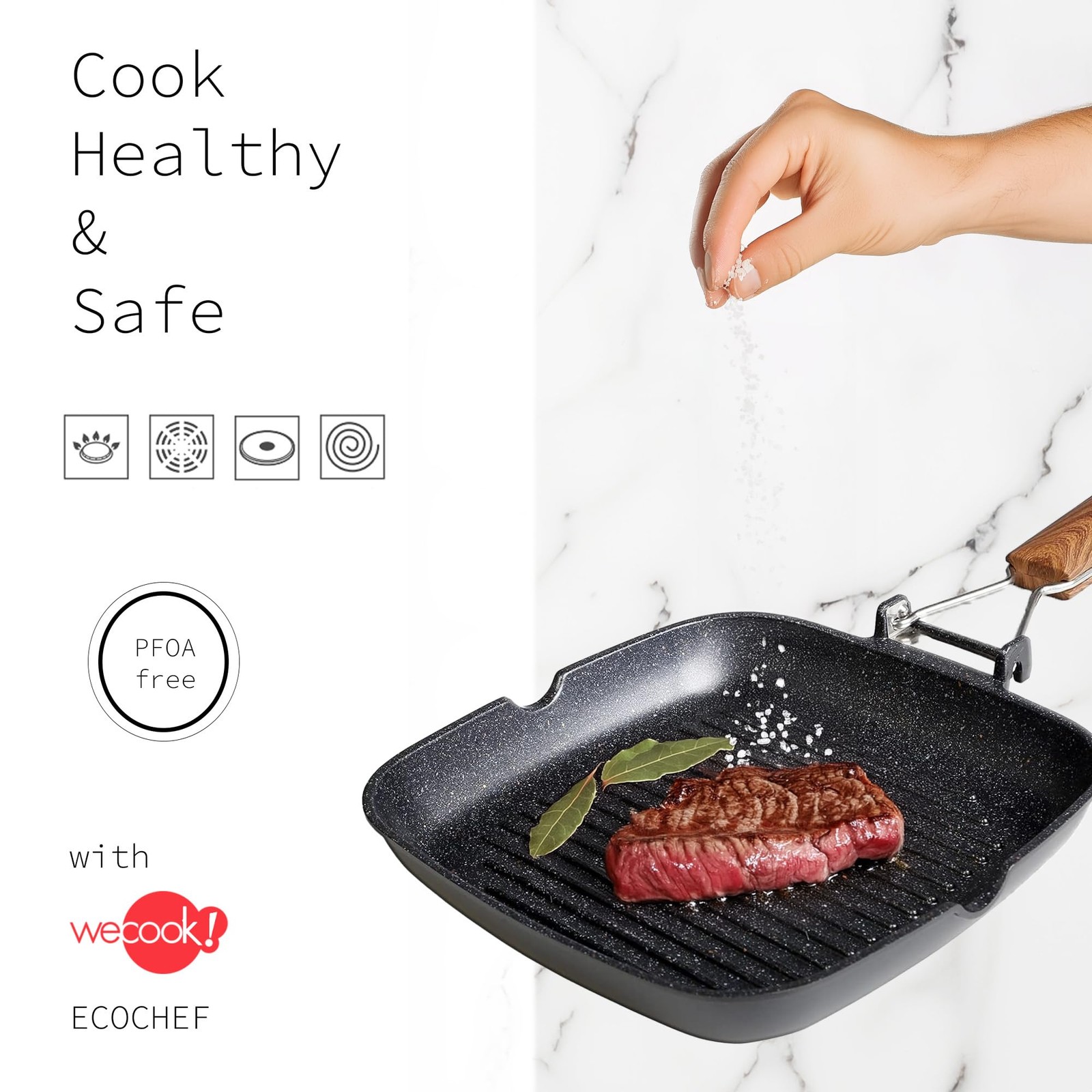 Poêle à griller induction antiadhésive Ecochef Titane anti-adhérence - 3