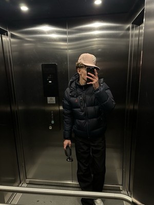 Polo Ralph Lauren Herren Steppjacke schwarz mit Kapuze, Reißverschluss, Logo M