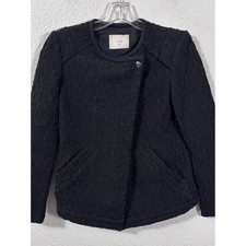 IRO HEDDI Jacket Women XS Black Textured Zip Moto Blazer Flaws