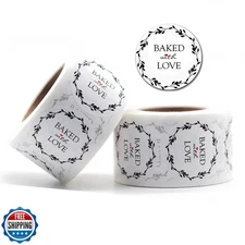 CHIMNE 1000PCS Baked with Love Stickers, 1 Inch Round White Heart Kraft Paper