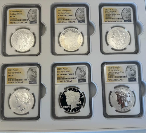2024 Morgan & Peace Silver Dollars NGC MS 70 & PF 70 - 6 Coin Set -#8088`