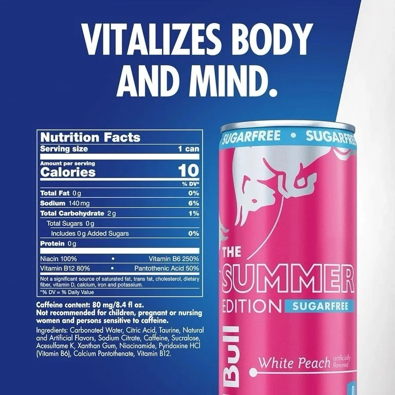 (24 Pack) Red Bull Summer Edition Sugar Free White Peach Energy Drink, 8.4 Oz - Image 4 of 4