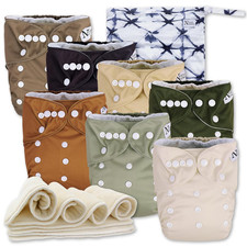 Cloth Diapers 7 Pack with 7 Inserts 1 Wet Bag - Waterproof Cover, Washable, Re