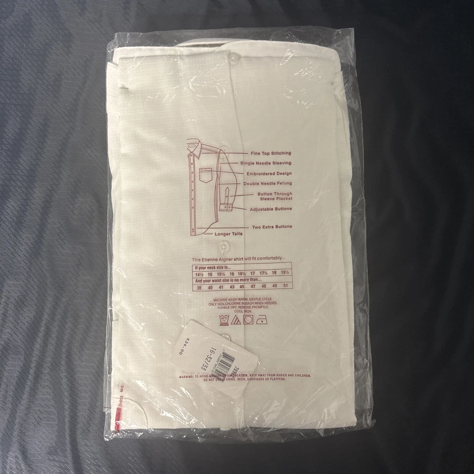 Etienne Aigner Men's White Button Down Dress Shirt 16 32/33 - Image 2 of 2