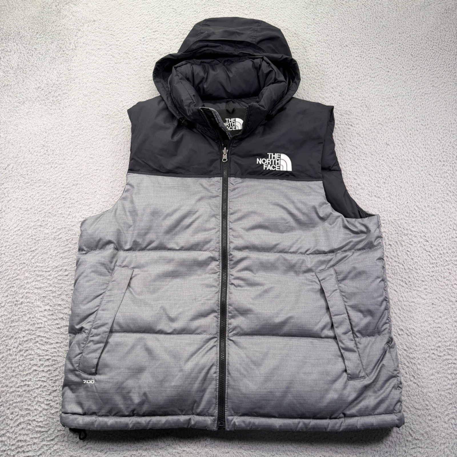 North Face Puffer Vest Mens Large Gray Black Nuptse 700 Fill Goose Down Outdoors