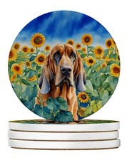 Bloodhound in Sunflowers Large Sandstone Coasters Pack of 4 DAC6029RCS4