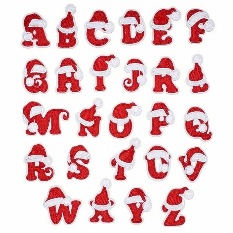 Christmas Santa Red Letter Iron-On Patch for Clothing, Sew Alphabet Embroidery