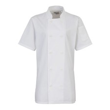 Premier Women's short sleeve chef's jacket - Panelled back for a fitted shape