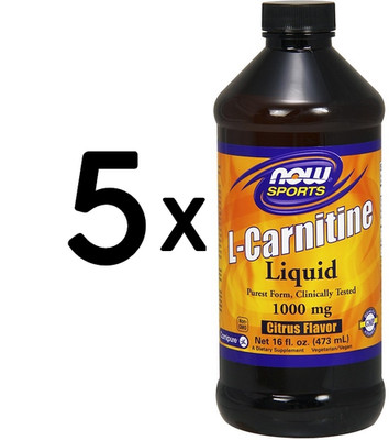 5 x NOW Foods L-Carnitine Liquid, 1000mg Tropical Punch - 473 ml. (46,51 EUR/L)