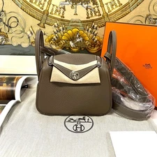 Hermès Mini Lindy 19 Etoupe Togo Leather PHW W‑Stamp Full Set