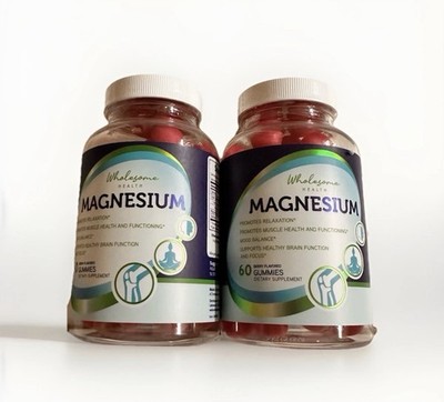 2X Wholesome Health Magnesium Dietary Gummies Raspberry and peach flavor 60-Ct