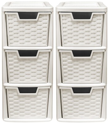 2 x Kunststoff Rattan Creme 3 Schubladen Aufbewahrung Turm Einheit Büro Tischplatte Schreibtisch