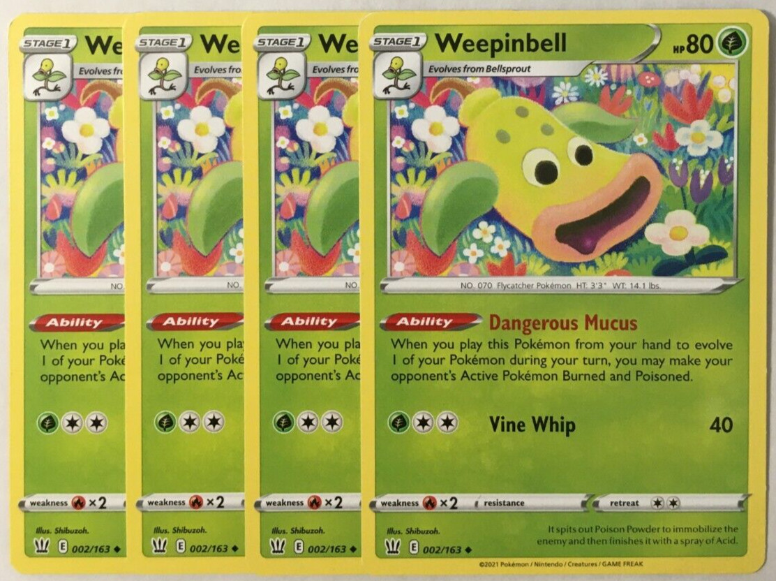 POKEMON 4X WEEPINBELL 002/163 S&S BATTLE STYLES UNCOMMON NEAR MINT-PLAYSET