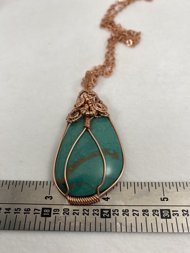Handmade Copper Wire Wrap 1 1/4" x 3" Turquoise Oval Pendant 18" Chain #224 - 第 6/8 張圖片