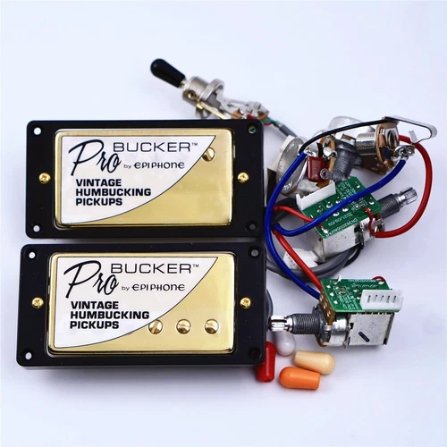  Gold Alnico ProBucker Humbucker Pickups w/ Wiring Harness for Epiphone Les Paul