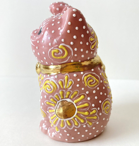 Beckoning Lucky Cat Maneki Neko Right Hand Pink Japan Kutani Ware Ceramic - Picture 4 of 10