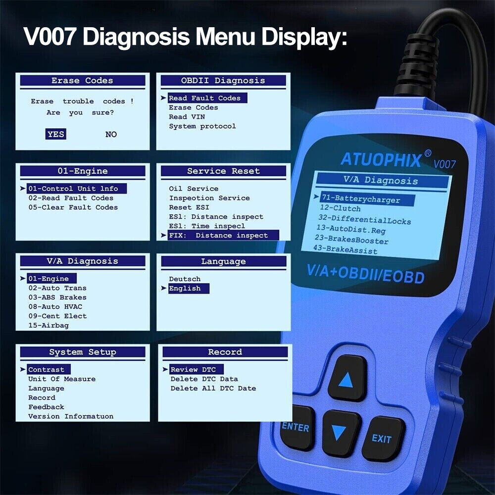 Autophix V007 Diagnosegerät OBD2 Gerät Auto Scanner Alle System EPB ABS für VAG