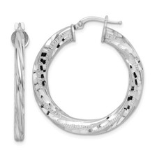 35.22mm Sterling Silver 3x33mm Diamond-cut Twisted Tube Hoop Earrings