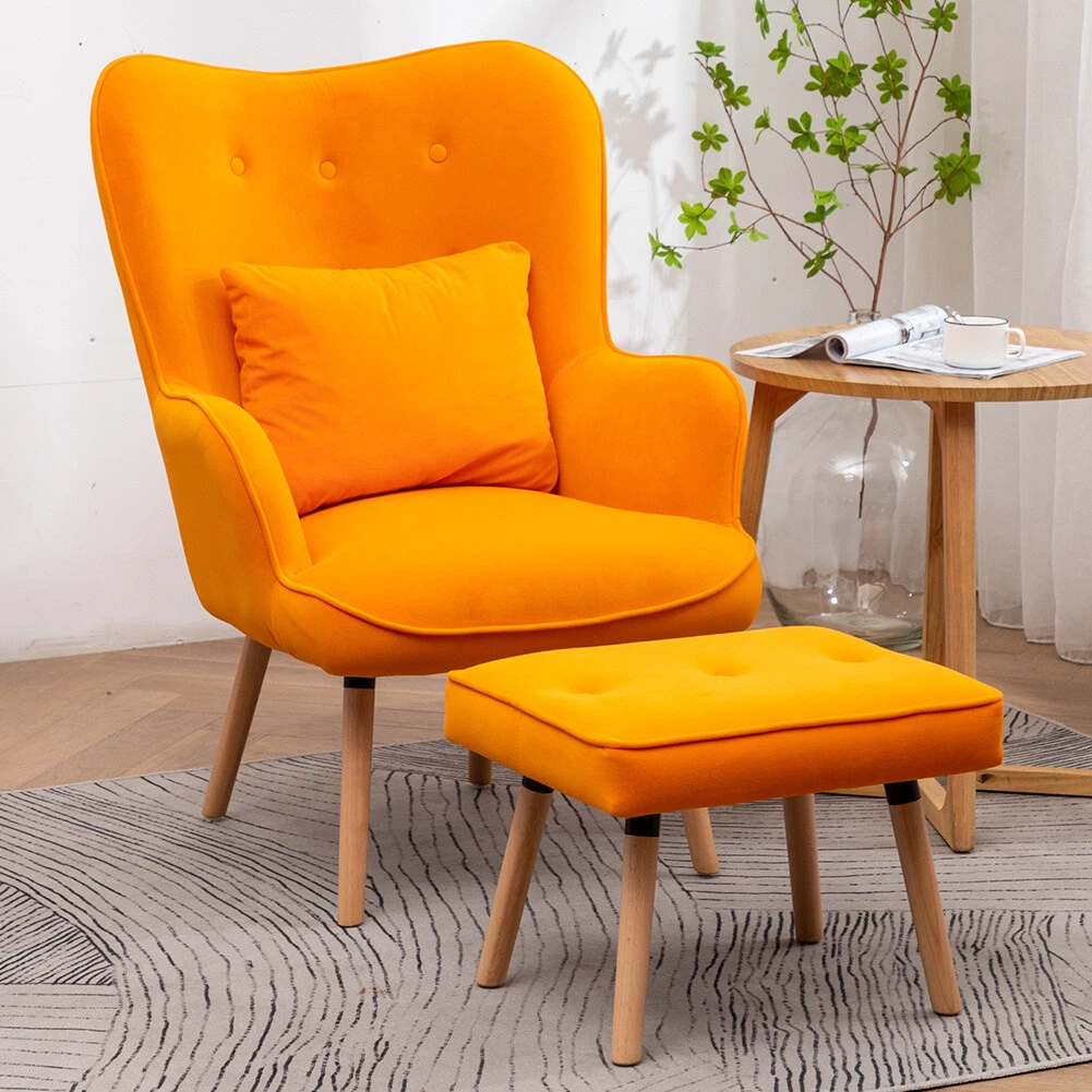 Orange armchair and footstool sale