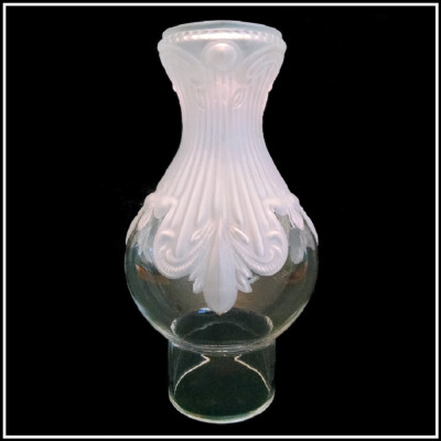 NEW 2-1/2'' FITTER PRINCESS FEATHER LAMP CHIMNEY CLEAR BOTTOM, ETCHED TOP 006