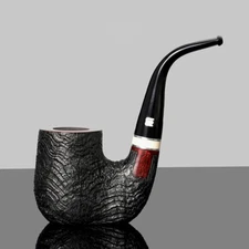 MUXIANG Briar Freehand Tobacco Pipe Sandblasted Sitter Oom Paul Pipe Bent Stem