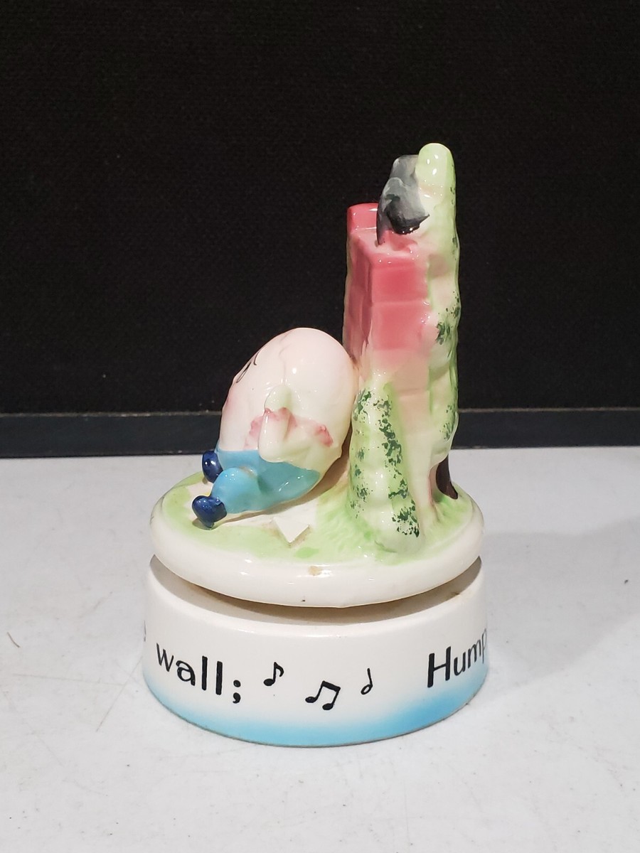 Vintage Japan Ceramic Humpty Dumpty Music Box Anthropomorphic Egg
