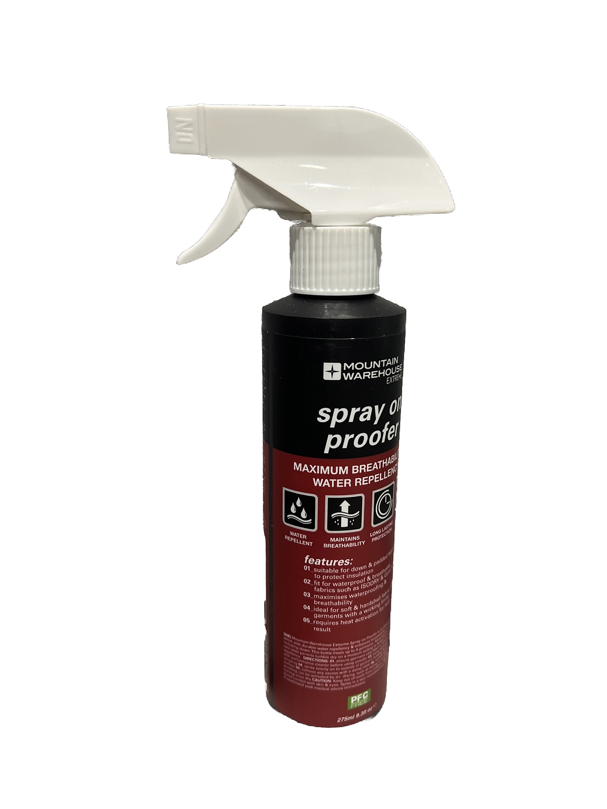 Mountain Warehouse Spray on Proofer 275ml Maximum Breathability Water Repellency