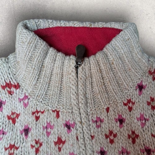 Eddie Bauer Wollpullover mit Reißverschluss Damen M Fair Isle nordisch rosa Strickjacke - Bild 3 von 11