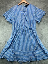 Lane Bryant Dress Womens 20 Blue Dress Stripe A Line Short Sleeve Belted Ladies