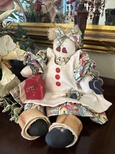 Handmade Rag Doll Hair Cloth Fabric Buttons Country Farmhouse Birdhouse Theme