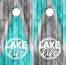 Lake Life Teal Wood LAMINATED Cornhole Wrap Bag Toss Skin Decal