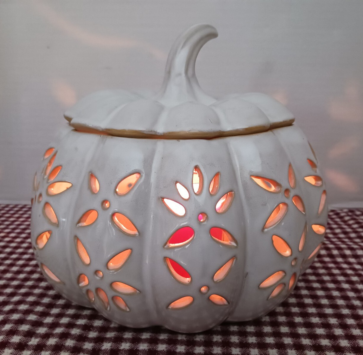 White Ceramic Pumpkin Candle Holder for Autumn Fall Thanksgiving Decor