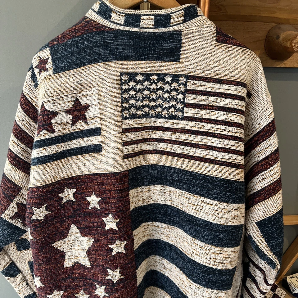 Chaqueta Sugar Street Weavers American BANDERA EE. UU. Estrellas Rayas Tapiz Mujer’s 2XL Foto 3 de 4