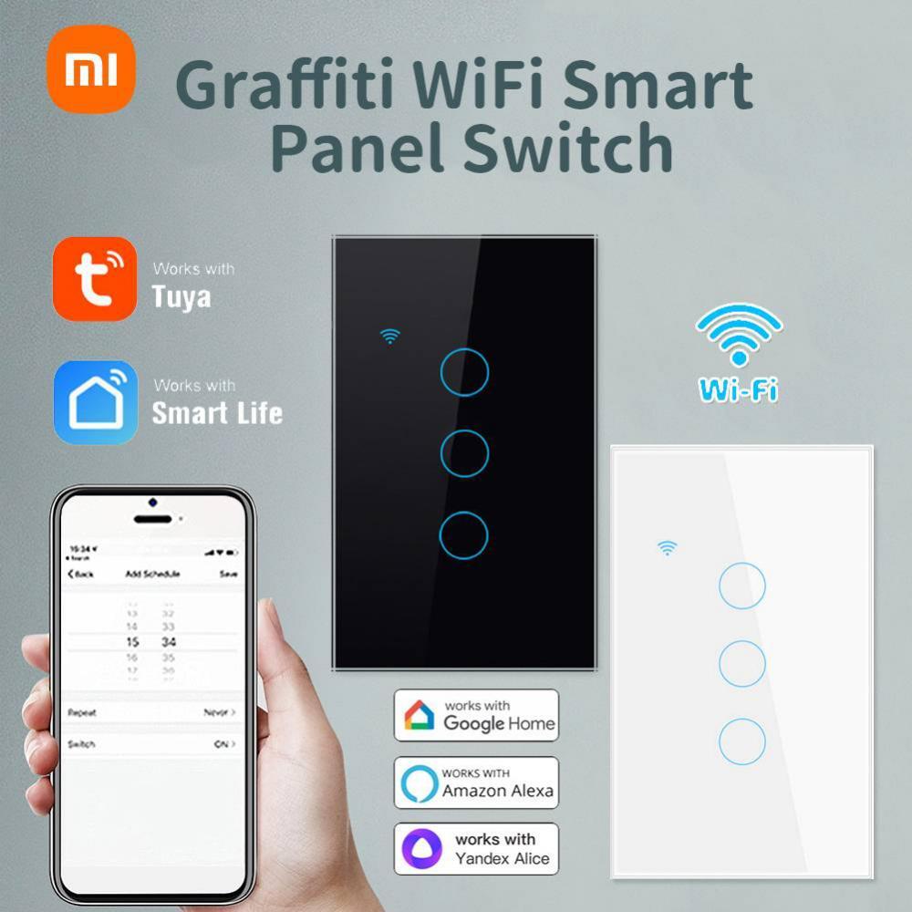 Xiaomi Smart WiFi Touch Switch Sensor No Neutral Wire LED Crystal Glass Panel