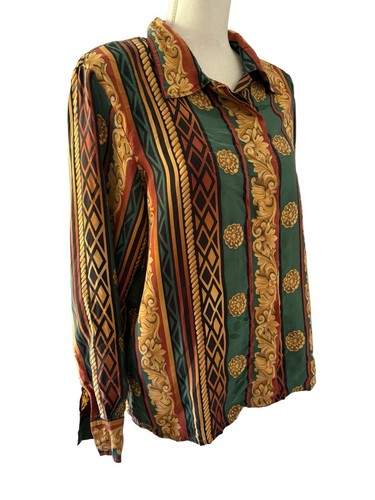 Corey B New York Silk Blouse Womens 12 Baroque Pattern Multicolored 1980s - Picture 2 of 7