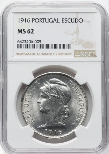 PORTUGAL 1916 - 1 Escudo - NGC MS62 - GREAT LUSTER!
