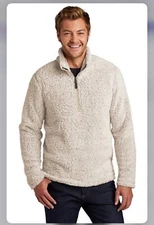 Port Authority Unisex LS Cozy 1/4 Zip Fleece Sherpa F130 oatmeal Heather New